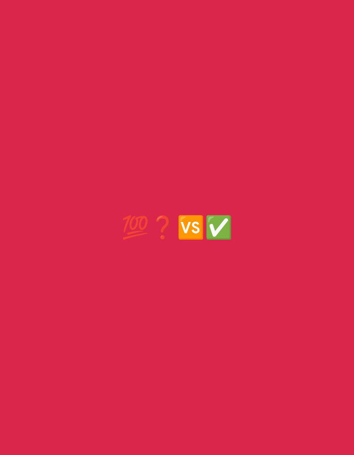 The image is a digitally created graphic featuring emojis on a solid pink background. In the center of the image, from left to right, are the emojis "100", "?", "VS", and a green checkmark. The graphic has no relation to the city of Kuta Selatan, Indonesia.