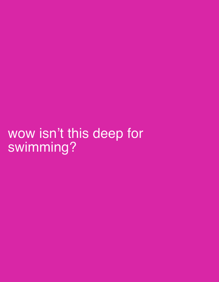The image is a text overlay on a solid magenta background. The text, in white, reads "wow isn't this deep for swimming?". There is no discernible location in Mararaba, Nigeria, or any other visual elements in the image.