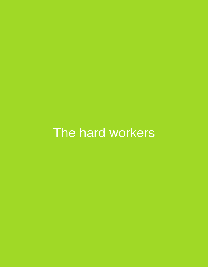 The image is a solid, vibrant lime green background with the text "The hard workers" centered in white, sans-serif font. There is no discernible location within the city of Kolomna, Russia, or any other city. The image contains no people, subjects, objects, or actions.