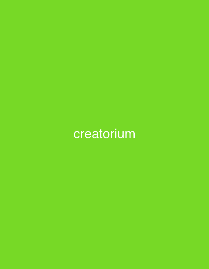The image is a digital rendering featuring the word "creatorium" in white text centered on a vibrant lime green background. There are no people, subjects, objects, actions, interactions, or environmental elements present in the image. The background is a solid, uniform color, suggesting a digital interface or graphic design element rather than a physical location in Budva, Montenegro, or any other city.