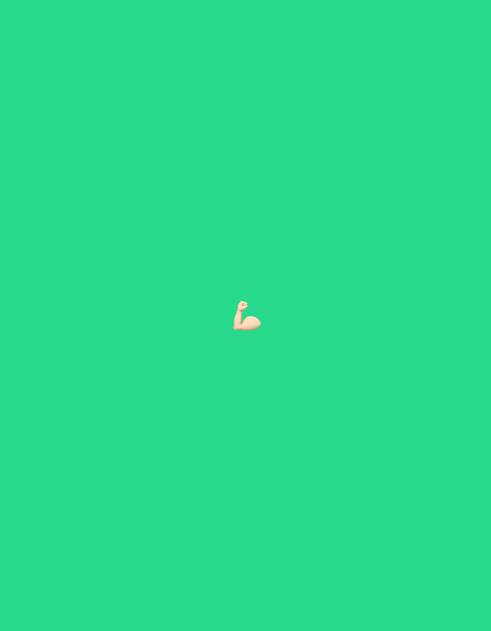 A single flexing arm emoji is centered on a solid green background.