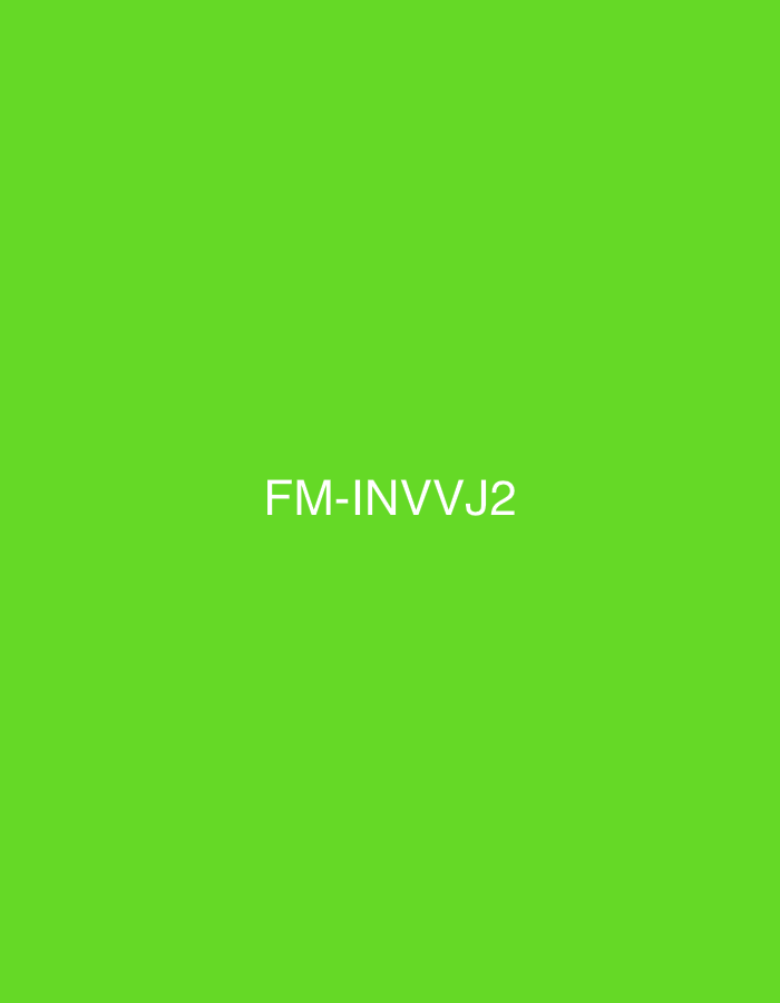 The image is a digital graphic with a solid bright green background. Centered in the image, in white text, is the string "FM-INVvJ2". There are no people, objects, or environmental features depicted. The image is not located in a city.