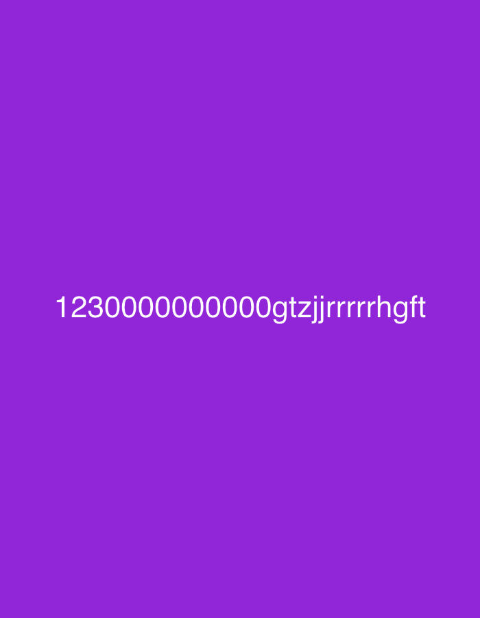 A close-up, medium shot shows white text on a solid purple background. The text reads: "123000000000gtzjjrrrrhgft". The text is centered both horizontally and vertically within the frame. The purple background is a vibrant, saturated shade. There are no other discernible objects or elements in the image.