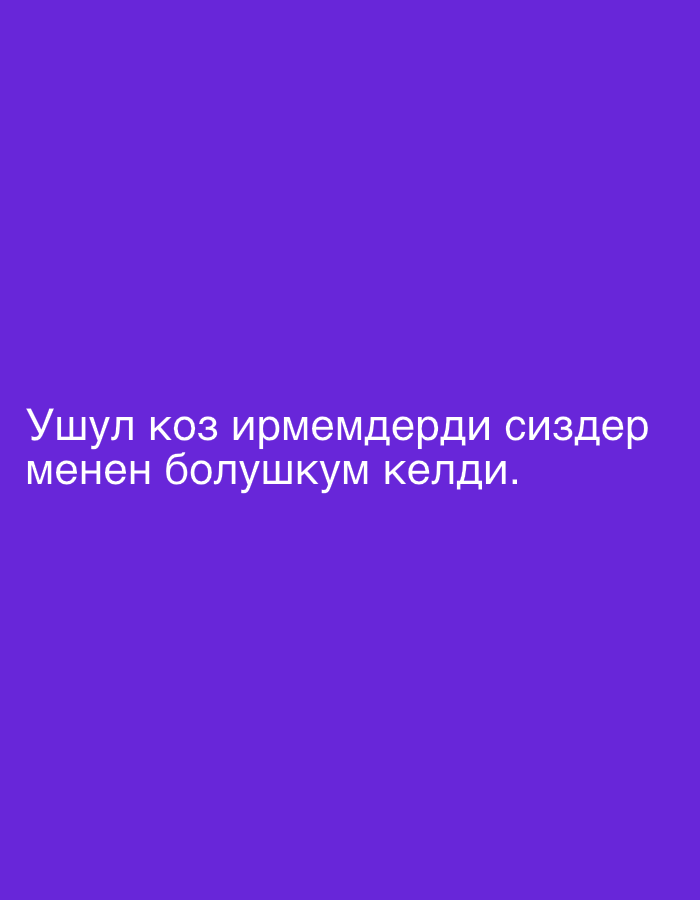 The image contains text overlaid on a solid purple background. The text is in a white, sans-serif font and reads: "Ушул коз ирмемдерди сиздер менен болушкум келди." This translates from Kyrgyz to "I wanted to share these moments with you." There are no other discernible subjects, objects, scenes, activities, or setting details in the image. The plain background and centrally aligned text suggest this is likely a quote or message intended for sharing, possibly on social media. The lack of visual context makes it impossible to determine the time of day, weather, specific location within Taran-Bazar, or any emotions. The only notable detail is the white text against the purple background.