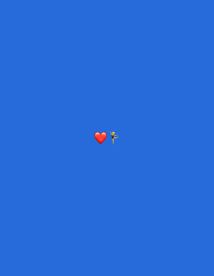 The image depicts two emojis on a solid blue background. On the left is a red heart emoji, and to its right is a yellow emoji of a ballet dancer in a pirouette. There is no discernible location in Badagry, Nigeria, or any other context provided by the image itself.