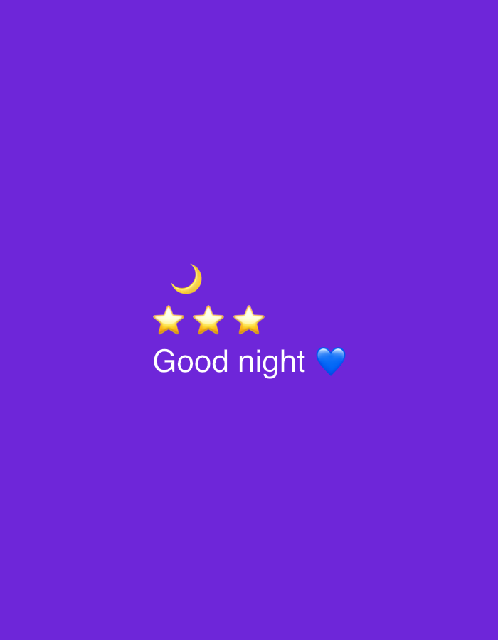 The image displays a simple graphic with a purple background. In the upper central portion, there is a crescent moon emoji and three yellow star emojis arranged horizontally. Below these emojis, the text "Good night" is written in white. To the right of the text, there is a blue heart emoji. The image does not contain any elements or context that would suggest a location in Tbilisi, Georgia.