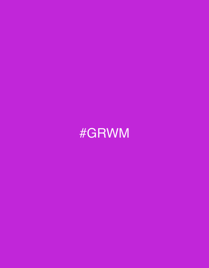 The image is a solid purple background with the white text "#GRWM" centered horizontally and vertically. There is no indication of the city of Noviy, Russia, or any environmental details.