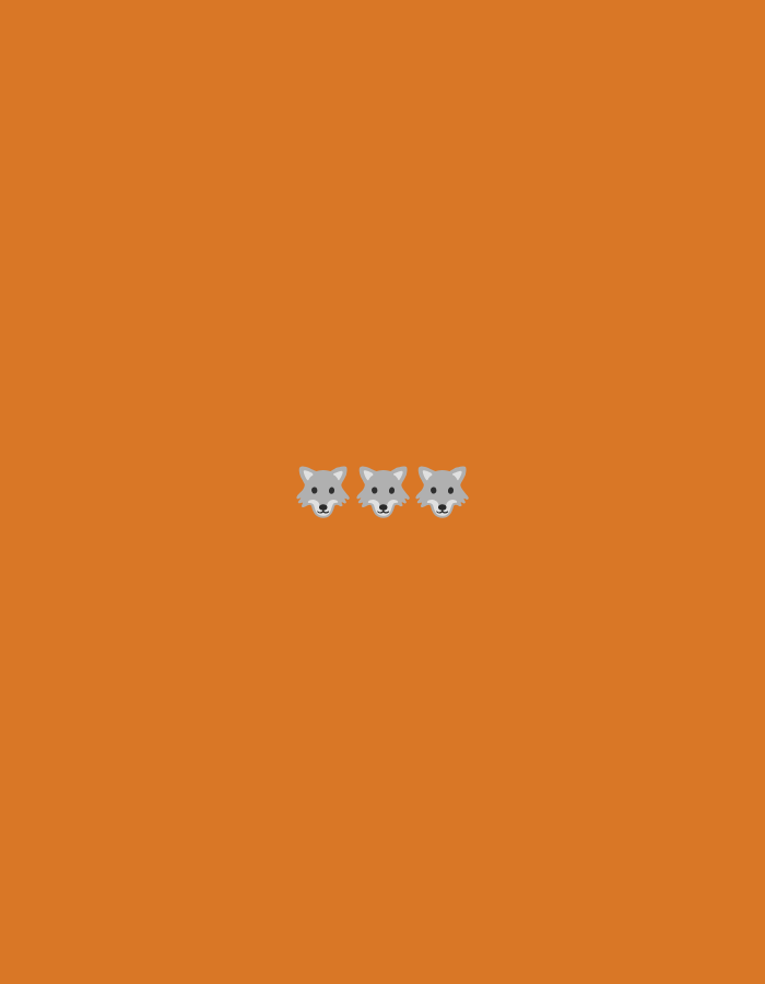 Three cartoon wolf emojis are centered on an orange background.