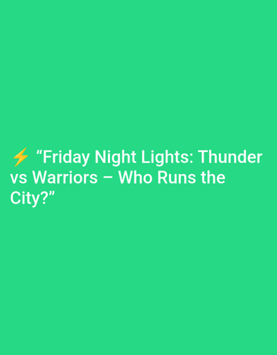 Located in Nairobi, Kenya, the scene is a digital graphic featuring a solid teal-green background. White sans-serif text, preceded by a yellow lightning bolt emoji, is centrally placed and reads: '⚡️ "Friday Night Lights: Thunder vs Warriors – Who Runs the City?"'. The graphic's content suggests a sports rivalry or event related to urban dominance. No people, objects, or environmental details are depicted beyond the text and background.