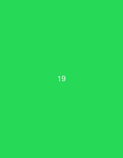 The image displays a solid, vibrant green background. Centrally positioned in white font is the numeral '19'. No other subjects, objects, people, actions, or interactions are present. The scene is purely graphical and abstract, providing no visual cues to suggest a physical location within Dar Bouazza, Morocco, or any other geographical area.