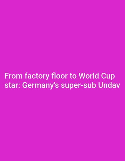 The image contains white text on a bright pink background. The text reads "From factory floor to World Cup star: Germany's super-sub Undav". The image is a graphic with text, not a photograph of a scene in Lhokseumawe, Indonesia. Therefore, no description of a city location can be provided.