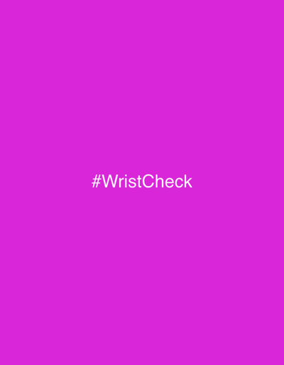 The image displays the text "#WristCheck" in white, centered on a vibrant fuchsia background. The background is a solid, uniform color, with no discernible features or textures. The text is rendered in a sans-serif font, and its placement suggests it is the primary subject of the image. There are no other objects, people, or environmental details present. The image does not contain any information that would allow for its location to be identified in Fethiye, Turkey, or any other specific geographical location.