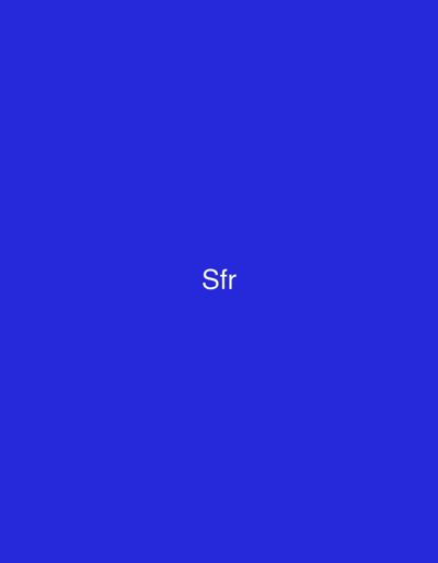 The image displays a solid royal blue background (hexadecimal color approximately #3333FF). Centered on this background is the white text "Sfr" rendered in a sans-serif typeface. No other subjects, objects, people, actions, interactions, or environmental details are discernible. The image provides no visual information to indicate a specific physical location, including the city of Casablanca, Morocco.