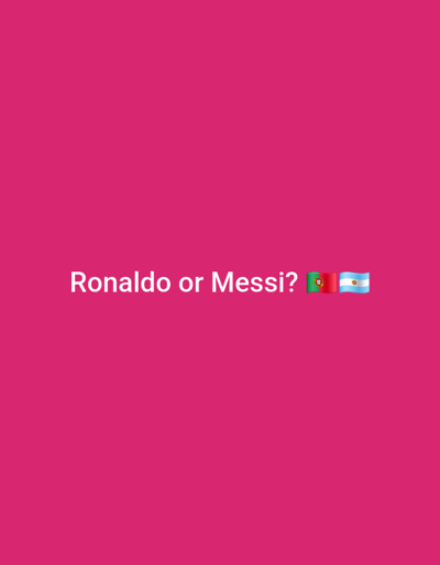 The image is a screenshot of a social media post with a pink background. White text reads "Ronaldo or Messi?". To the right of the text are two flag emojis: the flag of Portugal and the flag of Argentina. The location of Saray, Azerbaijan is not depicted in this image.