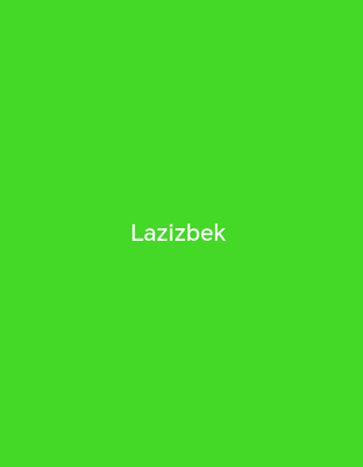 The image is a solid bright green background with the white text "Lazizbek" centered horizontally and positioned in the lower half of the frame. There are no other discernible objects, people, or environmental features present. The location in the city of Pargolovo, Russia is not depicted in this image.