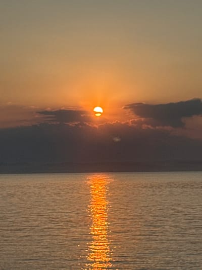 The image depicts a serene sunset over a body of water, possibly the sea, as indicated by the rippling surface reflecting the warm glow of the setting sun. The scene is dominated by the sky, rendered in soft hues of orange and yellow, transitioning into a muted gray. Silhouetted against this sky are dark, wispy clouds that add a touch of drama to the otherwise calm atmosphere.
The sun, a bright orb of golden light, is partially obscured by these clouds, casting a shimmering path across the water. The water's surface is textured with countless small reflections, creating a dazzling effect that suggests a slight breeze. The overall mood is one of tranquility and natural beauty, evoking a sense of peace and awe.
The image does not contain any discernible people or man-made objects, focusing solely on the natural elements of the sunset and the water. There is no visible text in the image. The time of day is clearly sunset, characterized by the low angle of the sun and the warm, diffused light. The weather appears calm and clear, with only a few scattered clouds. The location context suggests Vladivostok, Russia, which would imply a coastal setting, aligning with the imagery of the sea.