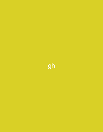 The image displays a uniform, solid mustard yellow background. Centered horizontally and vertically within this background are the lowercase letters "gh," rendered in a clean, white sans-serif typeface. No other elements, figures, objects, or environmental details are discernible.