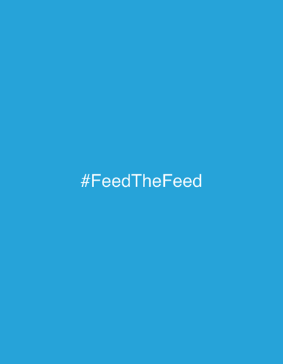 The image displays the text "#FeedTheFeed" in white, sans-serif font against a solid, bright blue background. There are no discernible elements related to the city of Petah Tikva, Israel, or any specific environmental context. The composition is minimalist and abstract.