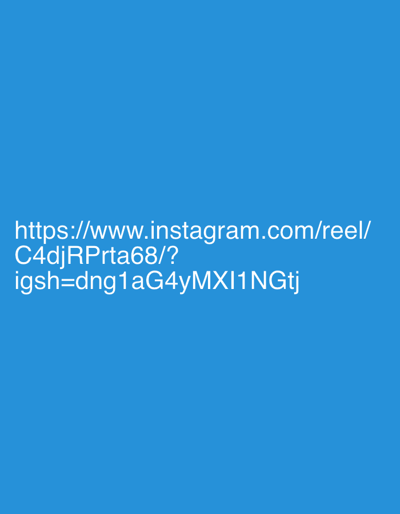 The image displays an Instagram reel link against a solid blue background. The URL reads "https://www.instagram.com/reel/C4djRPrta68/?" followed by "igsh=dng1aG4yMXI1NGtj". The text is white and horizontally aligned.