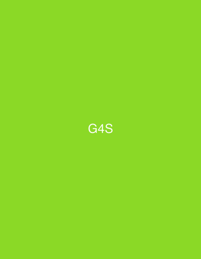 The image displays a solid, uniform lime green background. Centrally positioned, slightly below the vertical midpoint, are the white sans-serif letters "G4S". No other subjects, objects, people, or actions are depicted within the frame. The text "G4S" identifies a security company known to operate within the city of Casablanca, Morocco.