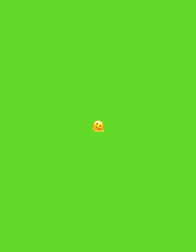 A green background fills the image. Centered is a single, isolated yellow face emoji. The emoji appears to be melting or drooping, with a somewhat mischievous or sly expression. Its features are simplified and cartoonish, providing a stark contrast to the plain background.