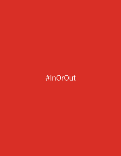 The image is a plain red background with white text in the center that reads "#InOrOut". There are no people, objects, actions, interactions, or environmental details visible. The location of Markovskii, Russia is not depicted or suggested in this image.