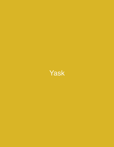 The image displays a solid, uniform mustard yellow background. Centered horizontally and vertically on this background is the word "Yask" in white, sans-serif typography. No other subjects, objects, people, or discernible actions are present within the frame. This visual is presented in the context of Casablanca, Morocco.