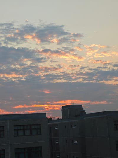 This media file captures an outdoor scene with a focus on the sky and a building. The sky is filled with clouds that are illuminated by the setting sun, creating a warm orange and pink glow. This suggests the time of day is either sunrise or sunset. The weather appears to be partly cloudy.
In the foreground, the top portion of a building is visible. It is a multi-story structure made of concrete or a similar material, with rows of windows. The building appears to be utilitarian in design and is situated in an urban or suburban setting, given its architecture. There are some architectural features on the roof of the building, including what looks like ventilation or decorative elements.
The overall impression of the scene is peaceful and serene, owing to the soft colors of the sky and the quiet presence of the building. There is no visible text in the image. The location context indicates Markovskii, Russia, which places the scene within that geographical region.
