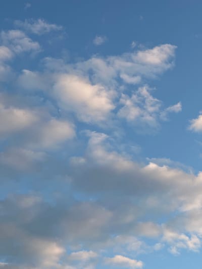 The image displays a clear blue sky populated by scattered cloud formations, observed over Vila Real, Portugal. Clouds vary in morphology, predominantly appearing as cumulus and stratocumulus types. Their coloration ranges from brilliant white, marked by warm light exposure, to various shades of light and dark grey where shadowing or increased density occurs. The upper portion of the frame shows a deeper blue sky with fewer, smaller clouds, transitioning to a more heavily clouded lower section. No terrestrial features, man-made objects, individuals, or vegetation are visible. The subject matter is exclusively atmospheric.