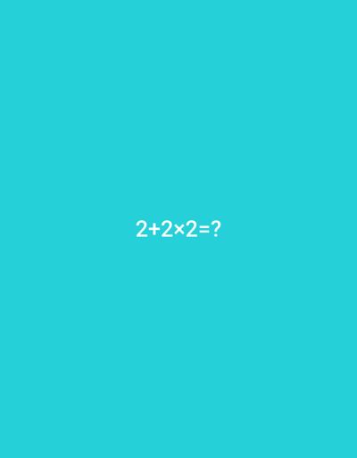 The media file is a digital image with a plain, solid cyan background. Centered in the image, in white text, is a mathematical equation: "2+2×2=?". There are no people, objects, or scene details visible in the image other than the text and background. The context provided indicates the image may be associated with Homyel, Belarus, but this cannot be inferred from the visual content itself.