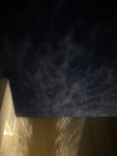 A shadowy wall with a mottled texture is situated beside a sunlit area. The sunlit area appears to have a tiled surface. The location is unknown.