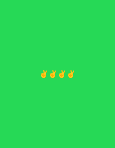 Four yellow emojis of hands making a peace sign are horizontally aligned and centered on a bright green background. The emojis are evenly spaced and appear to be identical. The overall image is simple and graphic, with no discernible environmental context beyond the solid color. It is not possible to determine the location of Enugu, Nigeria from this image.