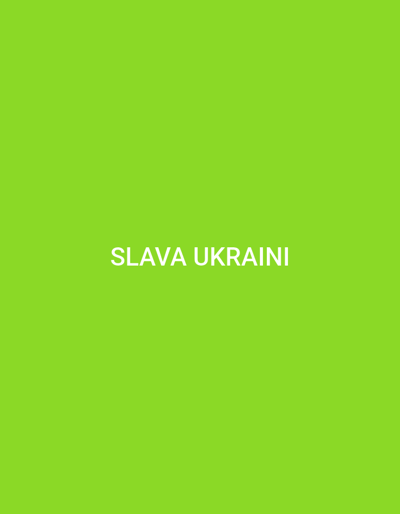 The image is a plain, bright green background with white text centered on the lower half. The text reads "SLAVA UKRAINI". There are no people, objects, or discernible environmental details beyond the solid green background and the text. There is no information in the image to suggest a location in Brno, Czechia.