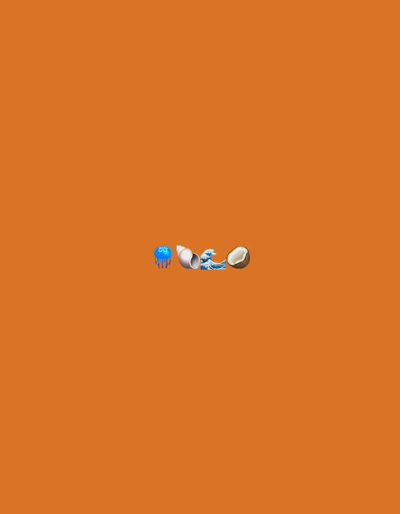 The image displays a minimalist composition featuring four emojis arranged horizontally against a solid, vibrant orange background. From left to right, the emojis are: a bright blue jellyfish with tentacles, a light-colored spiral seashell, a stylized blue and white ocean wave, and a halved brown coconut showing its white flesh. The emojis are centrally placed within the frame, occupying a small portion of the overall image. There are no discernible activities, people, or specific real-world settings depicted. The background is uniform, lacking any textures, patterns, or variations in lighting that would suggest a particular time of day or weather conditions. No text is visible in the image. The media is abstract, using digital icons against a monochromatic backdrop. The image itself does not provide any visual cues related to San Fernando del Valle de Catamarca, Argentina.