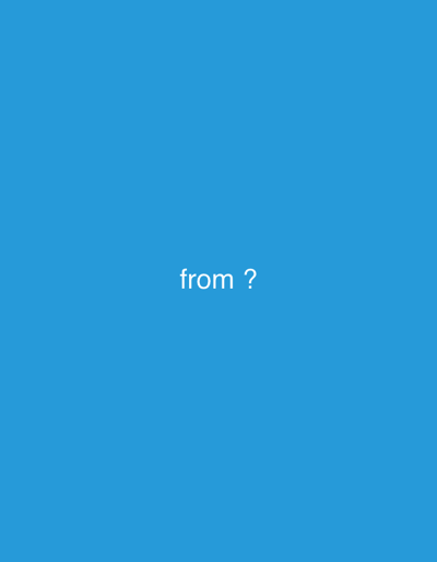 The image shows a plain blue background with the text "from ?" in white, centered horizontally and located in the lower portion of the frame. There are no people, subjects, objects, or actions depicted. The image does not contain any information about the city of Męcina, Poland.