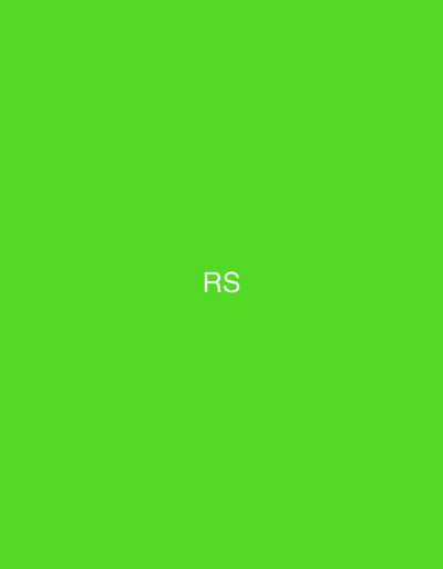 The image displays a solid chartreuse green background. Centered on this background are the white uppercase letters 'RS'.