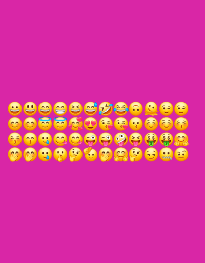 The media file is a digital image featuring a grid of yellow smiley face emojis against a vibrant pink background. The emojis are arranged in four rows. The first row displays a variety of smiling faces, including those with beaming smiles, closed eyes, and slightly open mouths. The second row showcases emojis expressing different emotions such as laughter, love with heart eyes, and kissing faces. The third row includes emojis with tongues sticking out, crying tears of joy, and showing playful expressions. The final row features emojis with hands covering their mouths, tears, thinking faces, and neutral expressions. The emojis are rendered in a clean, cartoonish style, common in digital communication. There is no discernible text or specific time of day, weather, or location cues within the image itself, though the prompt suggests a location context of Homyel, Belarus. The overall impression is one of cheerful and varied emotional expressions, presented in an organized, repetitive pattern.
