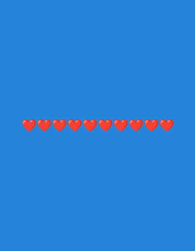 The image displays a row of ten red heart emojis horizontally aligned against a solid blue background. The hearts are uniformly sized and spaced, positioned in the lower portion of the frame. There are no people, buildings, or any discernible elements of the city of Sluck, Belarus present in the image.