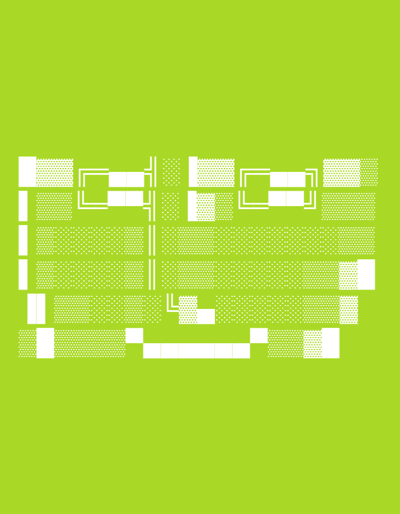 This is a digitally created, abstract image with a bright green background. White geometric shapes and patterns are arranged in a grid-like fashion across the lower half of the frame. The patterns include rows of dots, solid rectangles, and square outlines. The image does not depict any recognizable elements of Balakovo, Russia, nor does it show any people, actions, or interactions.