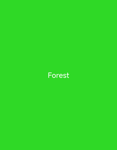 The image is a digitally generated graphic featuring the word "Forest" in white, sans-serif font centered on a vibrant green background. There are no people, objects, or discernible scene elements. The activity is purely textual, with the word "Forest" presented as the sole content. No specific time of day, weather, or location cues are present, and the only emotion conveyed is neutrality through the stark presentation of text on a plain background. The visible text is "Forest".