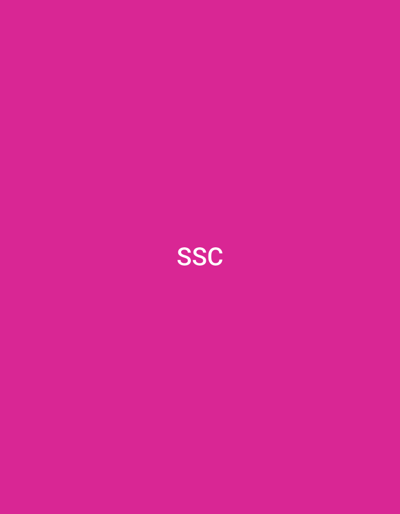 The image displays a solid, uniform fuchsia-colored background. White capital letters spelling "SSC" are prominently centered horizontally and positioned slightly above the vertical midpoint of the frame. No other subjects, objects, people, actions, interactions, or specific environmental details are discernible within the visual content.