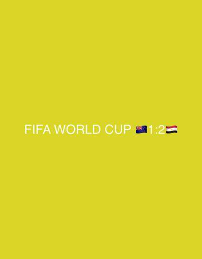 The image is a yellow background with white text that reads "FIFA WORLD CUP". To the right of the text, there are two flags, one of New Zealand and one of Egypt, separated by the score "1:2". The image does not contain any information about Yukhta, Russia.