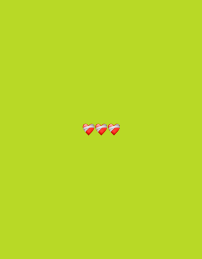 The image is a digital graphic featuring a vibrant lime green background. Centered horizontally and positioned in the upper portion of the frame are three identical red heart emojis with white accents. The hearts are aligned in a row and appear to be 3D rendered. There are no people, objects, or environmental elements indicative of a specific location, such as El Maco, Venezuela, present in the image.