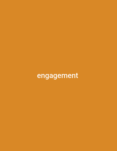 The image is a plain, medium shot of the word "engagement" in white, sans-serif font, centered on a solid orange background. There are no people, objects, or discernible scene elements other than the text and the background. No activity or event is taking place. The time of day, weather, location cues, and emotions are not discernible from the image. The only visible text is the word "engagement."