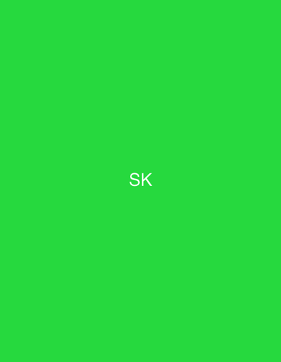 The image displays a solid, vibrant green background. Centered horizontally and vertically on this background are the uppercase sans-serif letters "SK" in white. There are no other visible subjects, objects, people, actions, or environmental details. The image contains no identifiable features specific to Dar Bouazza, Morocco, or any other geographical location.