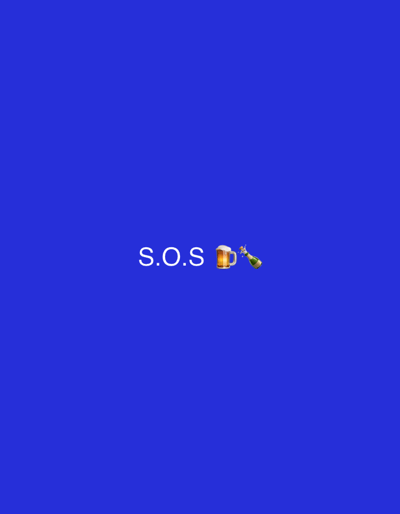 The media file is a static image with a plain blue background. In the center of the image, white text reads "S.O.S." Following the text are two emojis: a beer mug and a champagne bottle with a pop. There is no indication of people, a scene, or a setting other than the abstract blue background. The image does not depict any activity or event. The notable details are limited to the text and emojis, with no information about time of day, weather, location cues, or emotions. The text is "S.O.S." followed by emojis of a beer mug and a popping champagne bottle. The location context provided is Chorzów, Poland, but this is not visually represented in the image itself.