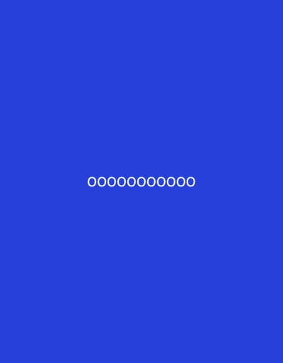 The image is a minimalist design with a solid royal blue background. Centered in the middle of the image, in white text, is the repetition of the letter "O" numerous times: "OOOOOOOOOOOOOO". The image is not located in Domodedovo, Russia. There are no people, subjects, objects, actions, or interactions depicted, nor is there any environmental context beyond the solid color background.