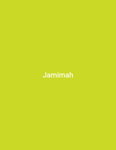The image is a plain, lime-green background with the word "Jamimah" written in white, sans-serif font, centered horizontally and slightly above the vertical center of the image. There is no discernible location in Gulak, Nigeria, or any other environmental context provided within the image. The scene consists solely of text against a solid colored backdrop.