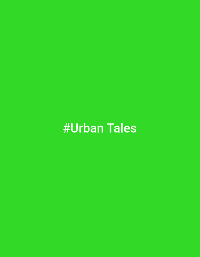 The image is a solid, bright green background with white text centered on it. The text reads "#Urban Tales". There are no people, subjects, objects, actions, interactions, or environmental details to describe, as it is a purely graphic image. The city of Cornellà de Llobregat, Spain, is not depicted or referenced in the image.