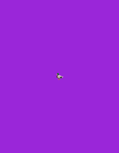The image displays a simplified, emoji-style duck positioned centrally against a solid, vibrant purple background. The duck features a green head, a white band around its neck, a brown chest, a white body, and orange feet and beak. Its posture suggests it is either walking or standing. There are no other subjects, objects, or environmental details visible in the scene. The background is uniformly colored, providing no information about time of day, weather, or specific location cues such as Krasnoyar, Russia. No text is present in the image.